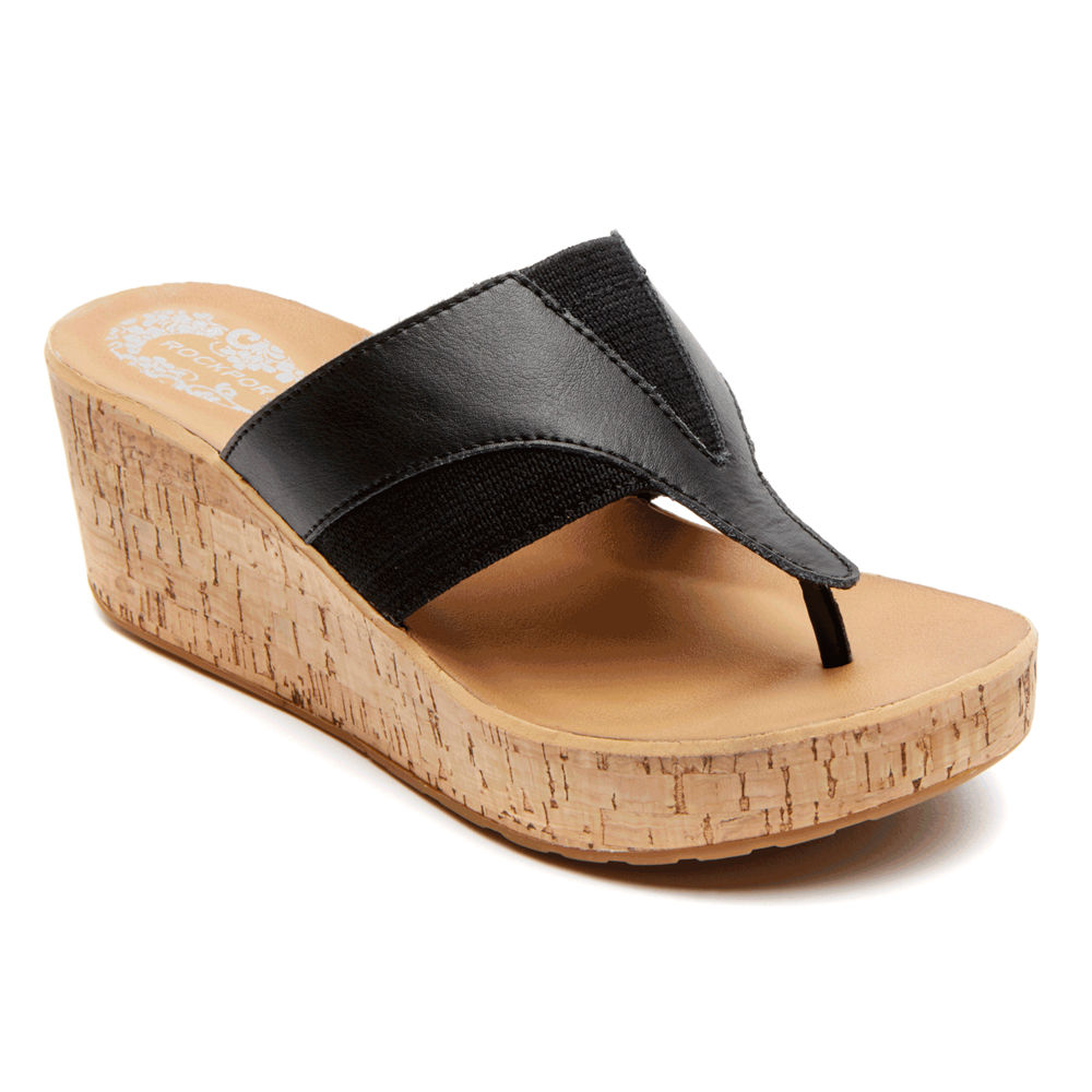 Rockport Wedges For Womens Black - Weekend Casuals Lanea Gore Thong - MH8310429